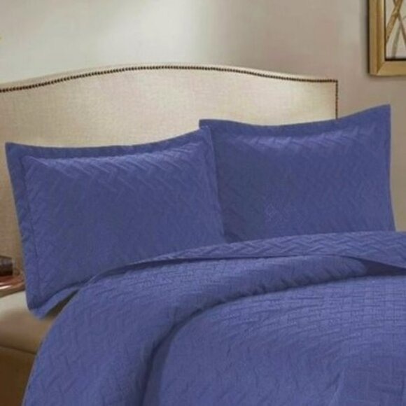 3PC Quilt Bedspread Set Oversized Queen Blue Coral - Picture 2 of 4